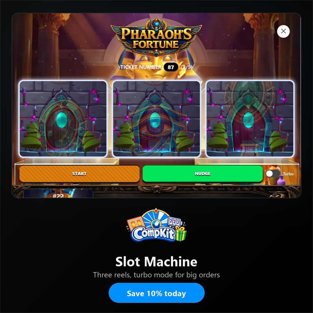 Slot Machine affiliate image: the game in play with the CompKit logo and a Save 10% today call to action