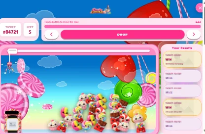 The Prize Grab Claw admin preview with Candy Catcher applied at product level